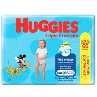 Fralda Descartável Huggies Disney Baby Tripla Proteção XXG, pacote com 66 unidades