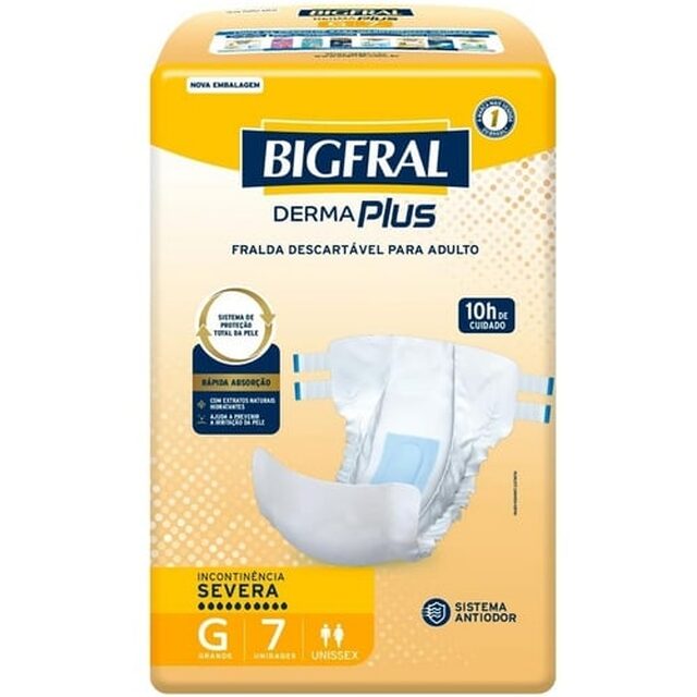 Fralda Geriátrica Diurna Bigfral Derma Plus G, pacote com 7 unidades