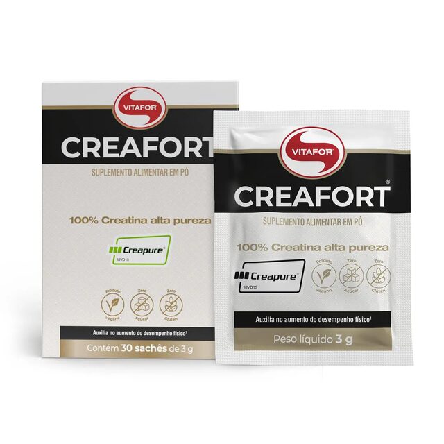 Creatina Creafort Vitafor 100% Creapure, caixa com 30 sachês de 3g