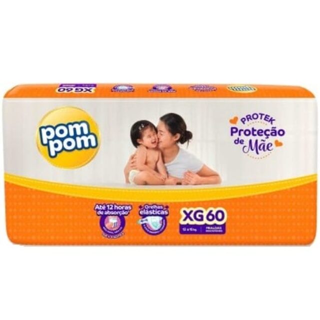 Fralda Pom Pom Protek Proteção de Mãe XG, pacote com 60 unidades