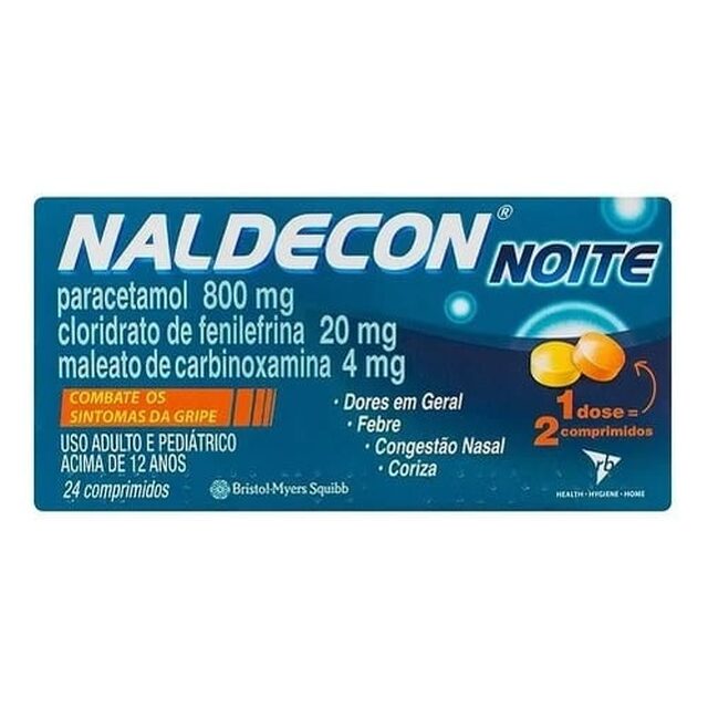 Naldecon Noite 400mg + 20mg + 4mg, caixa com 24 comprimidos