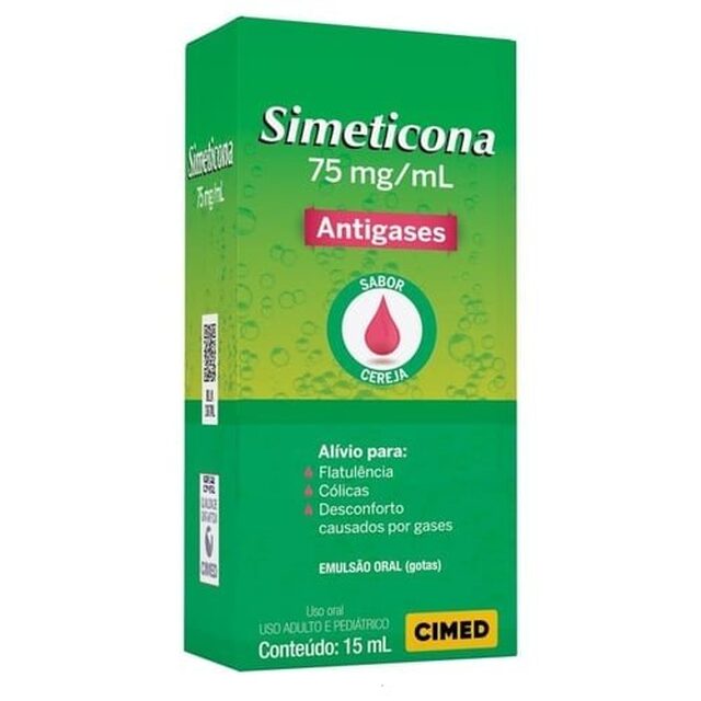 Simeticona Cimed 75mg/mL, caixa com 1 frasco gotejador com 15mL de emulsão de uso oral, sabor cereja