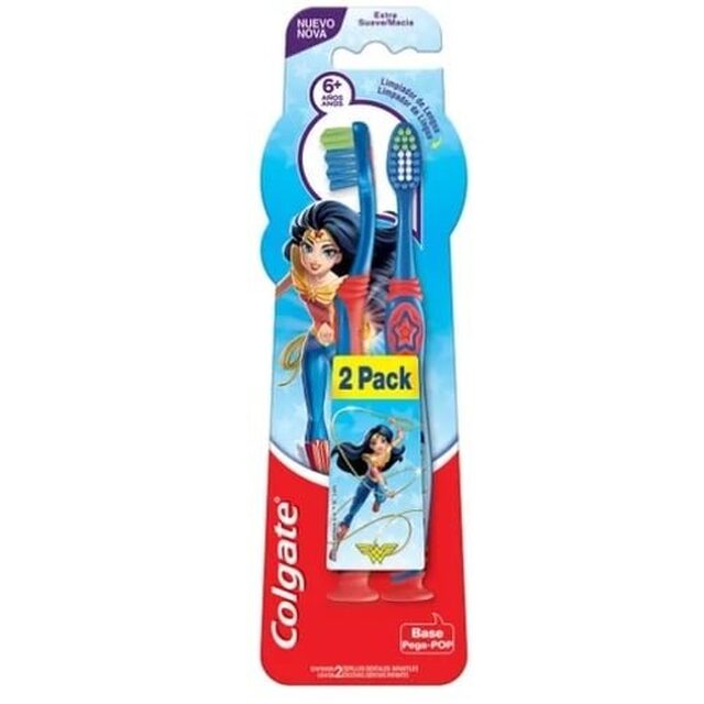 Escova Dental Infantil Colgate Smiles 6+ anos, Mulher Maravilha, extra macia com 2 unidades
