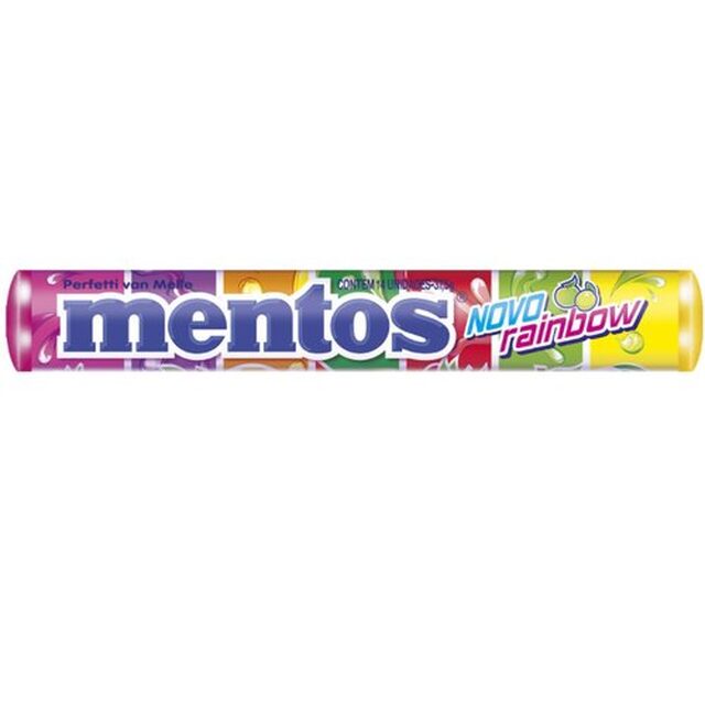 Bala Mastigável Mentos rainbow, 1 unidade com 14 balas (37,5g)