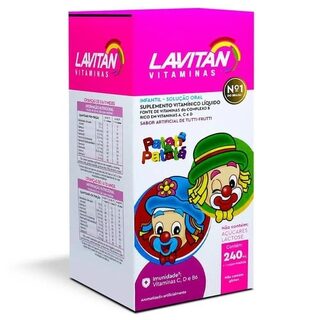 Lavitan Kids caixa com 1 frasco com 240mL de solução de uso oral + copo medidor, sabor tutti-frutti