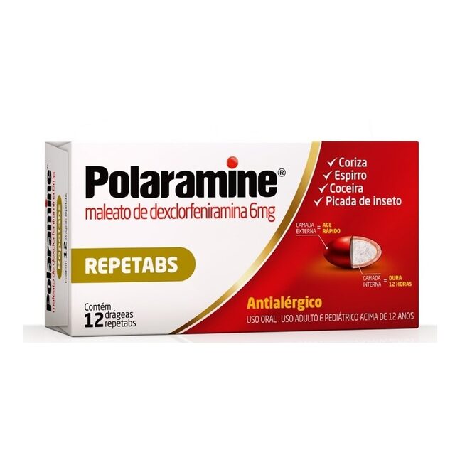Polaramine 6mg, caixa com 12 drágeas
