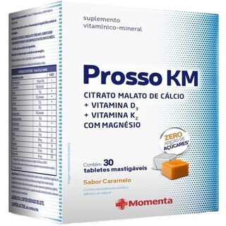 Prosso KM Momenta Zero Adição de Açúcares caramelo, caixa com 30 tabletes mastigáveis