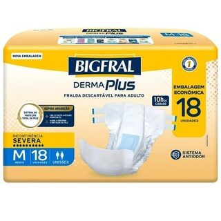 Fralda Geriátrica Diurna Bigfral Derma Plus M, pacote com 18 unidades
