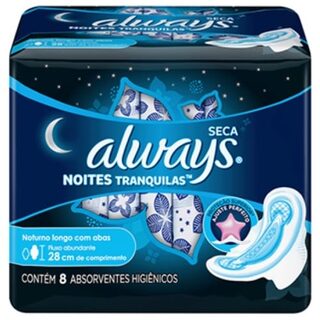 Absorvente Noturno Always Noites Tranquilas com abas, seca, pacote com 8 unidades