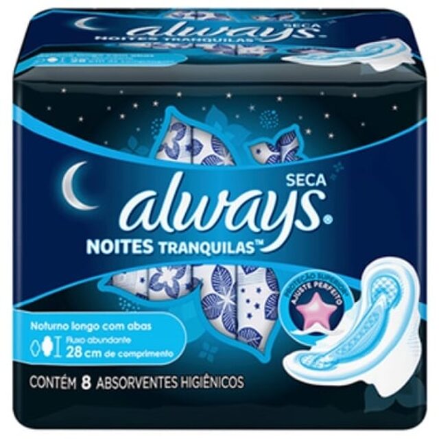 Absorvente Noturno Always Noites Tranquilas com abas, seca, pacote com 8 unidades