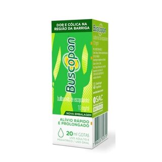 Buscopan 10mg/mL, caixa com 1 frasco gotejador com 20mL de solução de uso oral