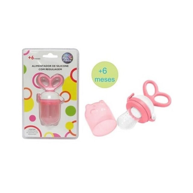Alimentador Infantil Pais e Filhos 6+ meses, silicone com regulagem, rosa