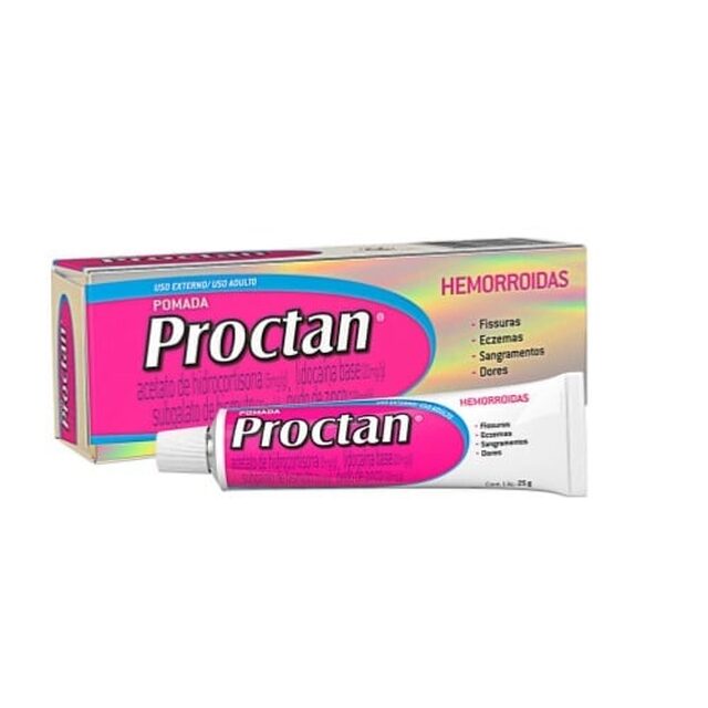 Proctan 5mg/g + 20mg/g + 20mg/g + 100mg/g, caixa com 1 bisnaga com 25g de pomada de uso retal