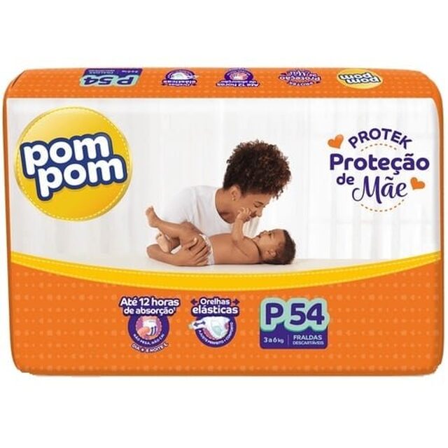 Fralda Pom Pom Protek Proteção de Mãe P, pacote com 54 unidades