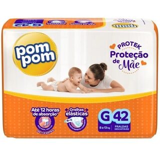 Fralda Pom Pom Protek Proteção de Mãe G, pacote com 42 unidades