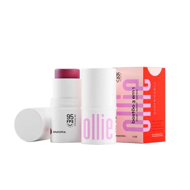 Bastão 3 em 1 Ollie Blush Batom e Sombra FPS 95 4,5g - Amora