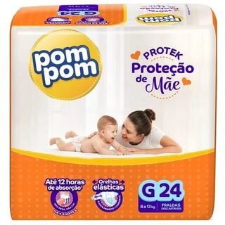 Fralda Pom Pom Protek Proteção de Mãe G, pacote com 24 unidades