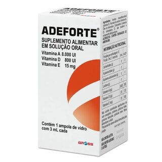 Adeforte 8.000UI + 800UI + 15mg, caixa com 1 ampola com 3mL de solução de uso oral