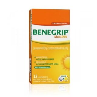 Benegrip Multi Dia 800mg + 20mg, blíster com 12 comprimidos