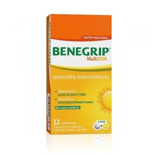 Benegrip Multi Dia 800mg + 20mg, blíster com 12 comprimidos