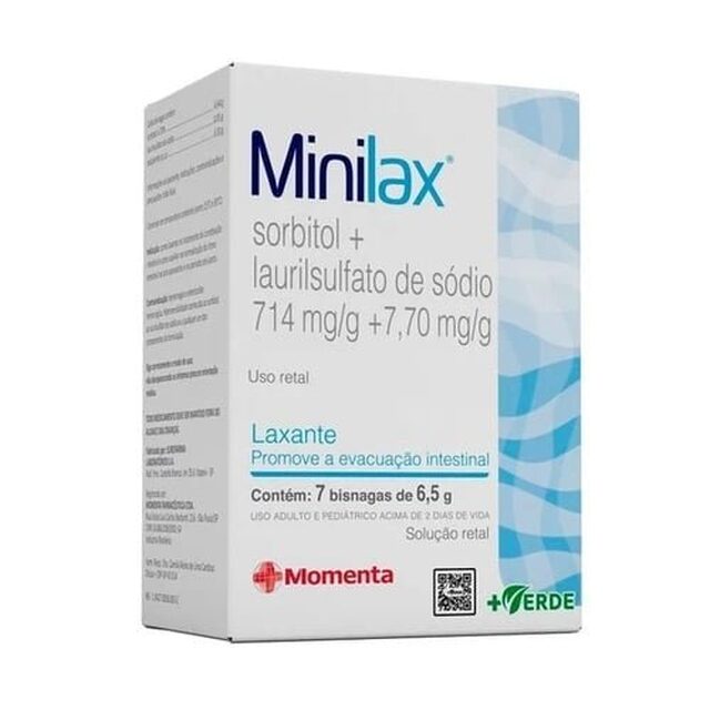 Minilax 714mg/g + 7,70mg/g, caixa com 7 bisnagas com 6,5g de solução de uso retal