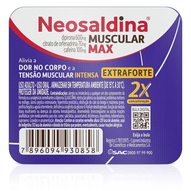 Neosaldina MAX Analgésico e Relaxante Muscular 4 comprimidos