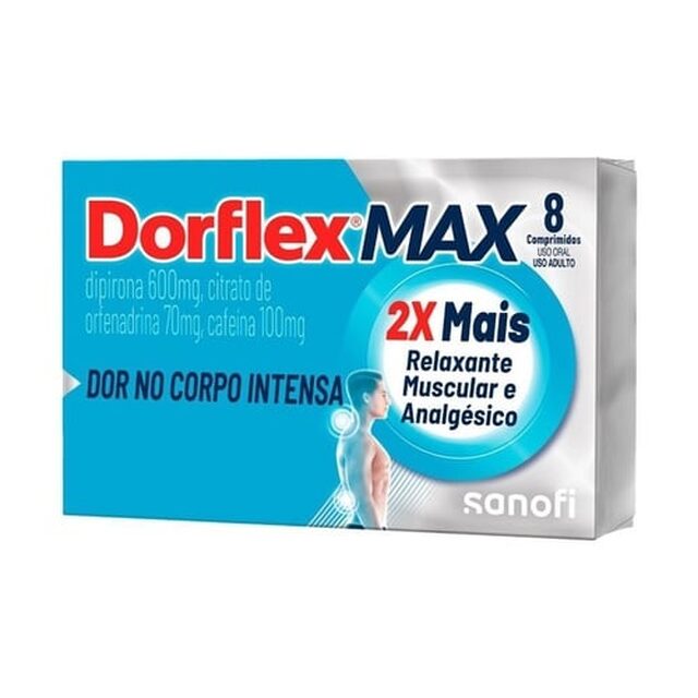 Dorflex Max 600mg + 70mg + 100mg, caixa com 8 comprimidos