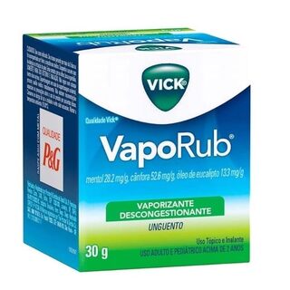 Vick Vaporub 28,2mg/g + 52,6mg/g + 13,3mg/g, caixa com 1 frasco com 30g de unguento de uso tópico ou inalatório