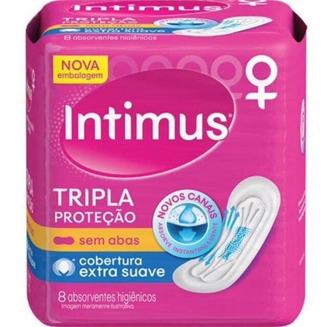 Absorvente Intimus Tripla Proteção sem abas, suave com 8 unidades