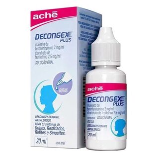 Decongex Plus 2mg/mL + 2,5mg/mL, caixa contendo 1 frasco gotejador com 20mL de solução de uso oral