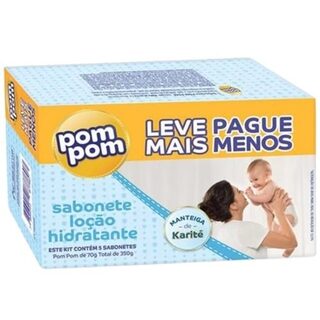 Sabonete Infantil Pom Pom loção hidratante, barra, leve 5 pague 4, 5 unidades com 80g cada
