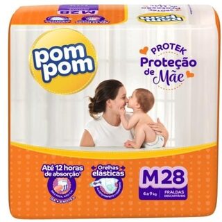 Fralda Pom Pom Protek Proteção de Mãe M, pacote com 28 unidades