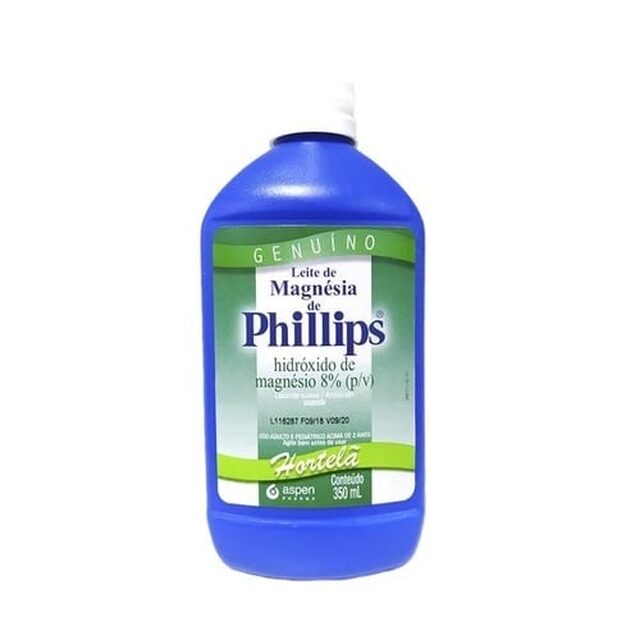 Leite de Magnésia de Phillips 1214,25mg/15mL, frasco com 350mL de suspensão de uso oral, sabor hortelã
