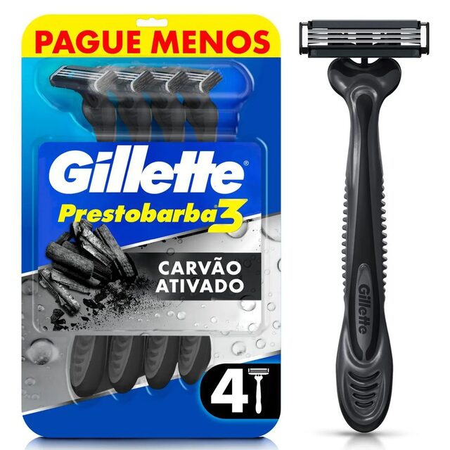 Aparelho de Barbear Descartável Gillette Prestobarba 3 Carvão Ativado 4 unidades