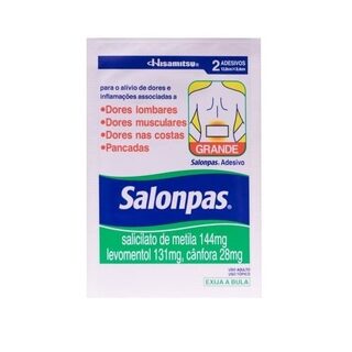 Salonpas Adesivo 144mg + 131mg + 28,4mg, envelope com 2 adesivos transdérmicos, tamanho grande