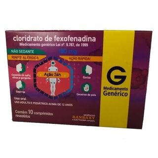 Cloridrato de Fexofenadina Ranbaxy 180mg, caixa com 10 comprimidos revestidos
