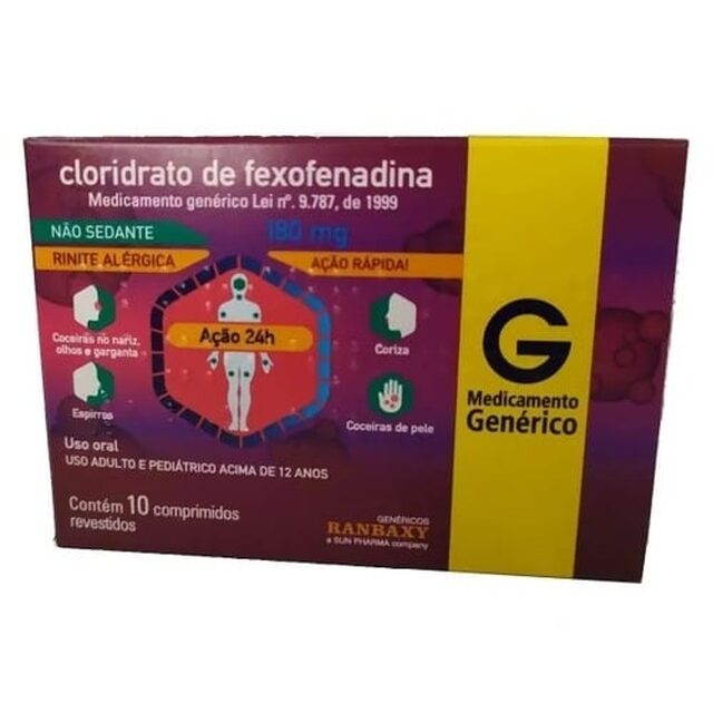 Cloridrato de Fexofenadina Ranbaxy 180mg, caixa com 10 comprimidos revestidos
