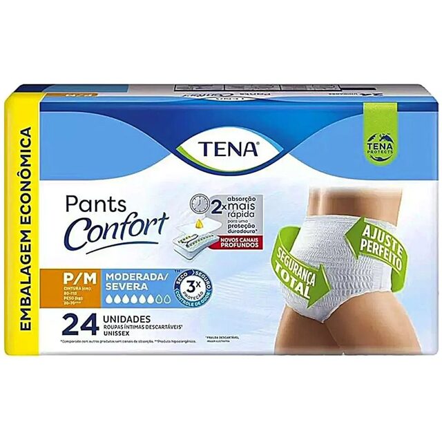 Roupa Íntima Descartável Tena Pants Confort P/M, 24 unidades