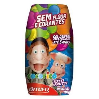 Gel Dental Infantil Cocoricó Bitufo sem flúor, tutti-frutti com 90g