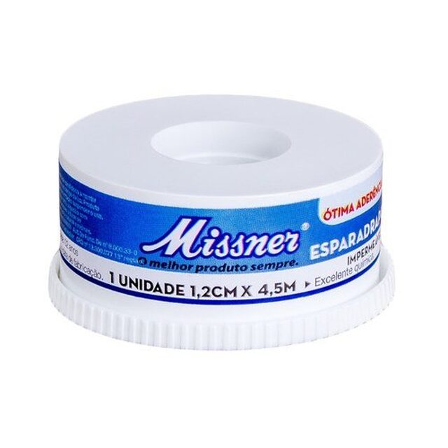 Esparadrapo Impermeável Missner branco, 1 unidade com 1,2cm x 4,5m