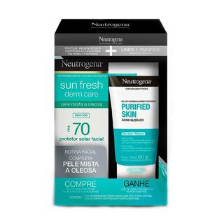 Kit Neutrogena Protetor Solar Facial Sun Fresh Derm Care FPS 70 Sem Cor 40g + Gel de Limpeza Purified Skin 60g