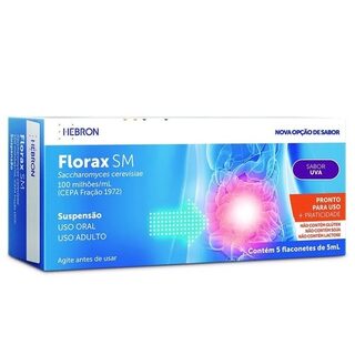 Florax SM 100 Milhões/mL, caixa com 5 flaconetes com 5mL de suspensão de uso oral, sabor uva