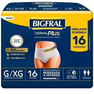 Roupa Íntima Bigfral Derma Plus G/XG, pacote com 16 unidades