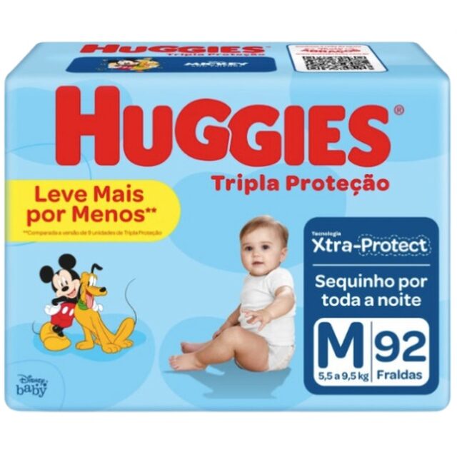Fralda Descartável Huggies Disney Baby Tripla Proteção M, pacote com 92 unidades
