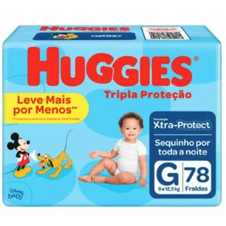 Fralda Descartável Huggies Disney Baby Tripla Proteção G, pacote com 78 unidades