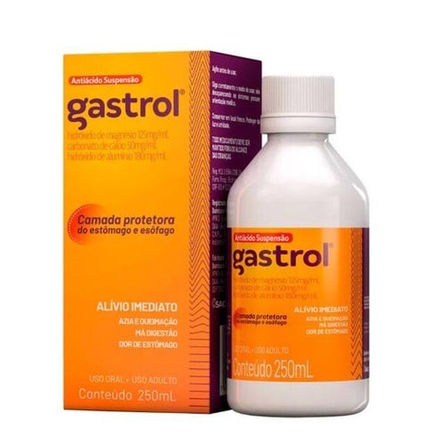 Gastrol 125mg/mL + 50mg/mL + 180mg/mL, caixa com 1 frasco com 250mL de suspensão de uso oral