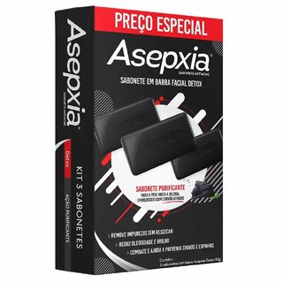 Asepxia Sabonete Facial Detox Kit com 3 Unidades