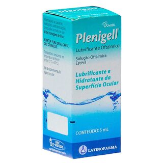 Plenigell 5mg/mL, caixa com 1 frasco gotejador com 5mL de solução de uso oftálmico