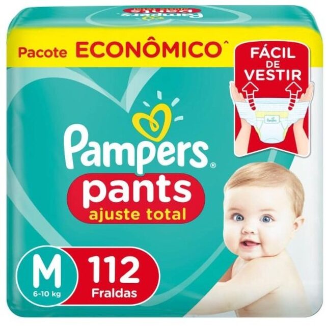 Fralda Pampers Pants Ajuste Total M, pacote com 112 unidades