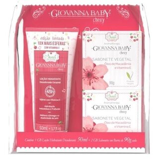 Kit Giovanna Baby Sweet Cherry loção hidratante desodorante corporal, 1 unidade com 50ml + sabonete vegetal, barra, 2 unidade com 90g cada